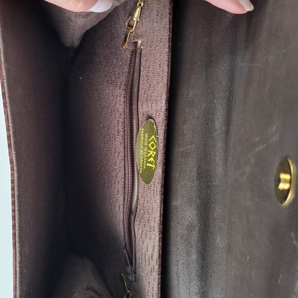 Vintage CORET Croc-Embossed Leather Shoulder Bag I Brown I Made in Canada - Picture 9 of 11